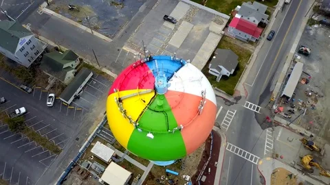 Drone captures water tower and beaches and bays in south Ocean City Maryland Stock Footage 89448836