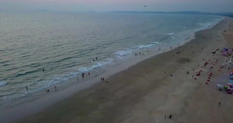 A drone capturing the beautiful Utorda beach in South Goa, India. Video stock 172358187
