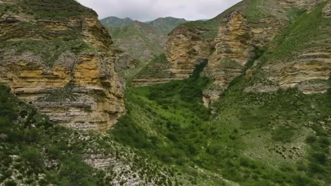 Drone capturing an expansive view of the Chongkatau Range, Dagestan, Russia, hig Stock Footage 303398198