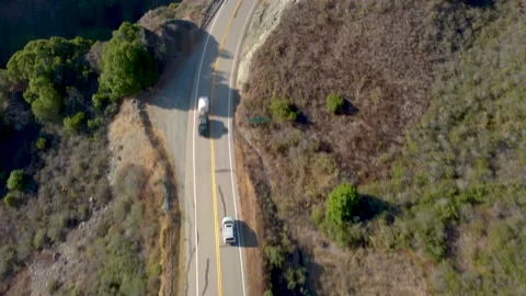 Drone of Car Driving Winding Mountain Road on Pacific Coast Highway Stock Footage 197924412