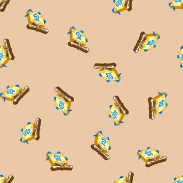 Drone cardboard box character isometric icon seamless pattern Stock Illustration