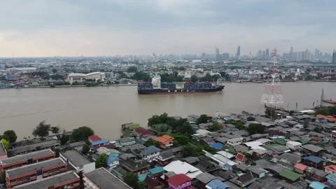 Drone cargo ship : Raj Pracha Samasai Institute bhumibol bridge 2 Video stock 261711284