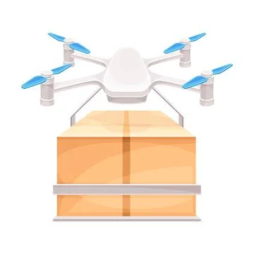 Drone carrying parcel box to customer. Modern express delivery air service Stock Illustration