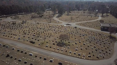 Drone Cemetery Vertical Rise Stock Footage 99608628