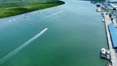 Drone chasing boat in Cairns Stock Footage 170819728