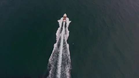 Drone Chasing Speedboat Stock Footage 76158406
