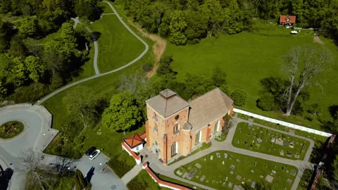 Drone Church 360 Scandinavia Sweden Summer Stock Footage