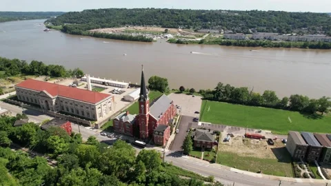 Drone Church on River Stock Footage 204942312