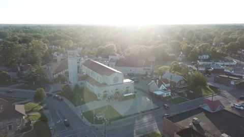 Drone Church with sunset Stock Footage 147465662