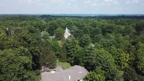 Drone Church Surrounded by Trees Stock Footage 111724216