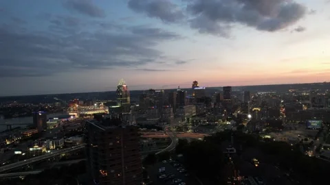 Drone Cincinnati Night Skyline Stock Footage 196821423
