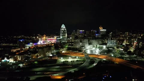 Drone Cincinnati Skyline at Night Stock Footage 159148135