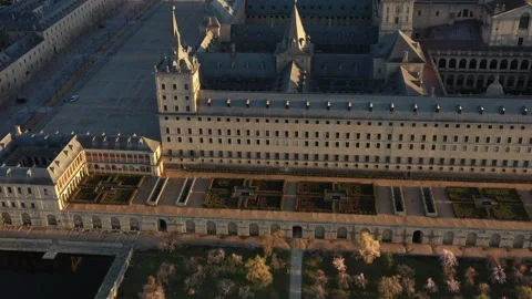 Drone Cinematic of El Escorial Monastery During Sunrise. Spain 4K Video Stock Footage 288093057