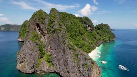 Drone circles rock formation in the Philippines Stock Footage 259322708