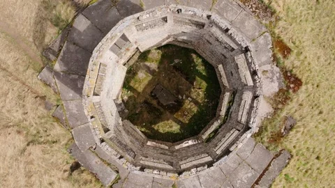 Drone Circling Abandoned Soviet Missile Base Tower Built on Hill in Spring Stock-Footage 320112697