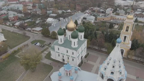 Drone circling above cathedral complex in Kolomna, D-log Stock Footage 330428028