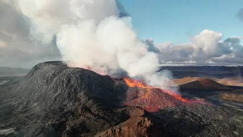 Drone Circling Erupting Fagradalsfjall V... | Stock Video | Pond5