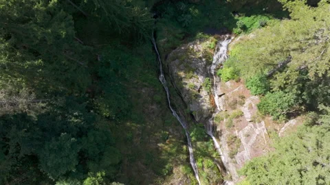 Drone circular flyover of a beautiful mountain cascade with lush green nature  Stock-Footage 333050663