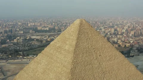 Drone circular rings around the top of Khufu Pyramid, Giza Pyramids Egypt 動画素材 150469119