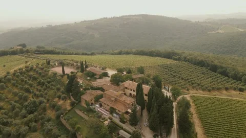 Drone Circular View of Elegant Villa on the Hills of Tuscany Stock Footage 308645882