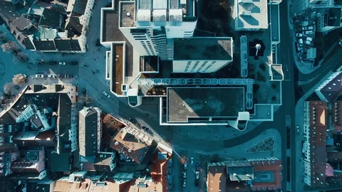 Drone city flight above skyscraper Stock Footage 104680276