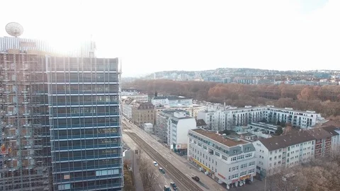 Drone city flight Media Centre Stock Footage 104663239
