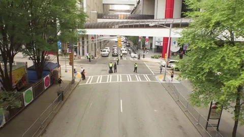 Drone City Street intersection pull back Atlanta Downtown 4k Stock Footage 85376593