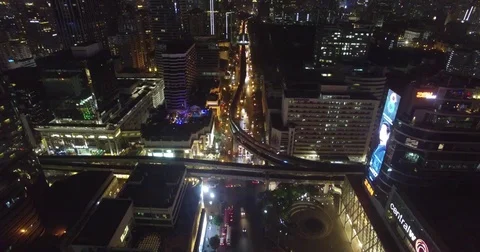 Drone Cityscape BTS Train Pathum Wan Junction Video stock 73509787