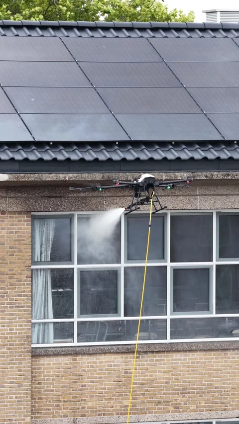 Drone cleaning building windows and solar panels Vídeos de archivo 346601635