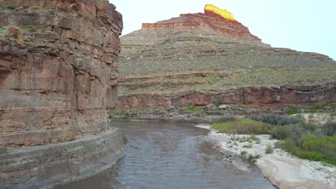 Drone - cliff bend in San Juan River Stock Footage 263711455