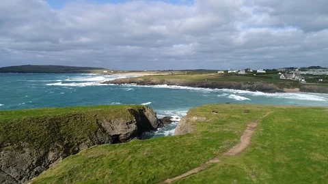Drone Cliff Edge With Beach In Background 4K UK Stock Footage 92754727
