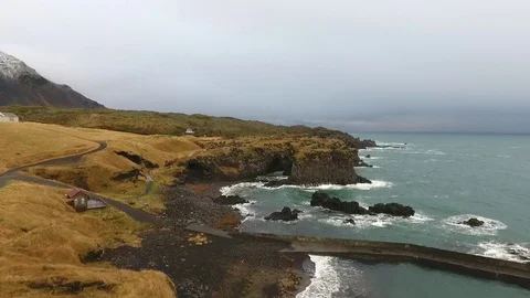 Drone Cliff Ocean Iceland Stock Footage