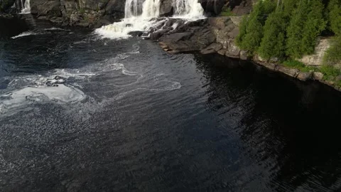Drone climb up waterfall (cool) - Bracebridge, Muskoka, Ontario, Canada Stock Footage 314233644