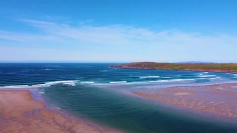 Drone clip of Maghera Cliffs and the beautiful beach around it Stock Footage 272604928
