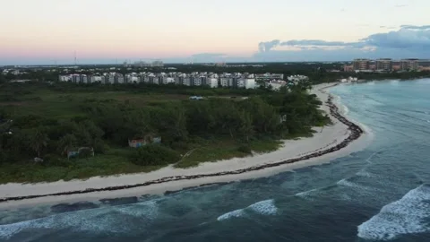 Drone Clip of a Public Beach in Playa del Carmen, Mexico Stock Footage 328557752