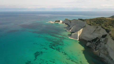 Drone Clip Summer Ocean Cliffs Peroulades, Logas, Corfu, Greece 1 스톡 동영상 230704655