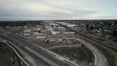 Drone clip of Work Area in Edmonton, AB, Canada on the morning of April 21, 2024 Stock Footage 274461100