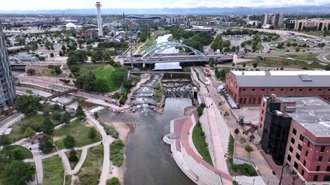 Drone clips of South Platte River in Downtown Denver Stock Footage 247783850