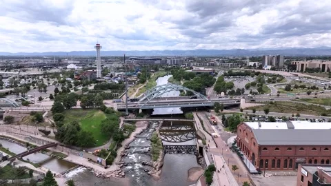 Drone clips of South Platte River in Downtown Denver Stock Footage 247783899