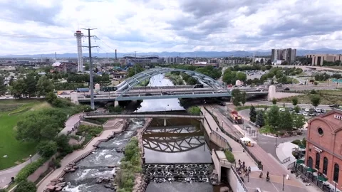 Drone clips of South Platte River in Downtown Denver Stock Footage 247783937
