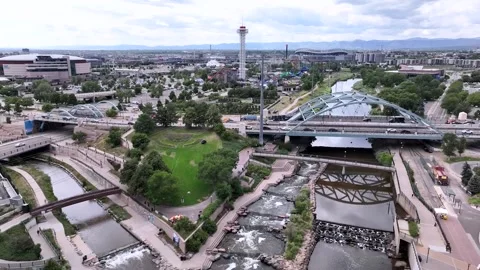 Drone clips of South Platte River in Downtown Denver Stock Footage 247783963