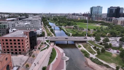 Drone clips of South Platte River in Downtown Denver Stock Footage 247783964