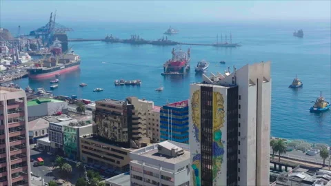 Drone close to building with ocean background Stock Footage 340994468