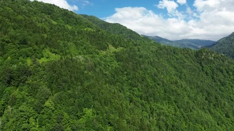 Drone close to mountain peak with visible treetops, Adjara 스톡 동영상 337342769