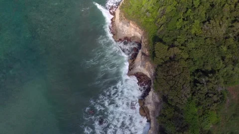 Drone Close‑Up Over Cliff &amp; Breaking Waves - Guadeloupe Stock Footage 318009096