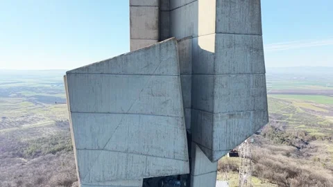 Drone Close Up Passing Bulgarian-Soviet Friendship Monument on Bakadzhik Hill Stock Footage 336279537