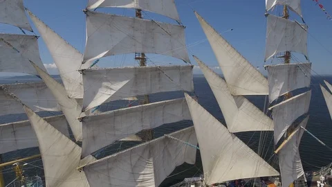 Drone Close sails Sailing vessel regatta parade Video stock 95121165