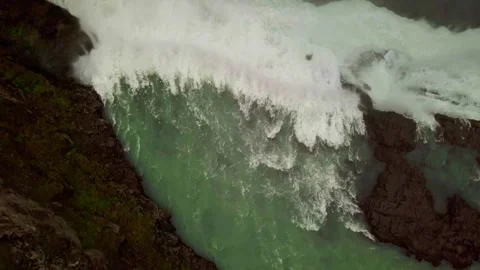 Drone close shot above the Gullfoss waterfalls in Iceland, 2K Stock Footage 148753061