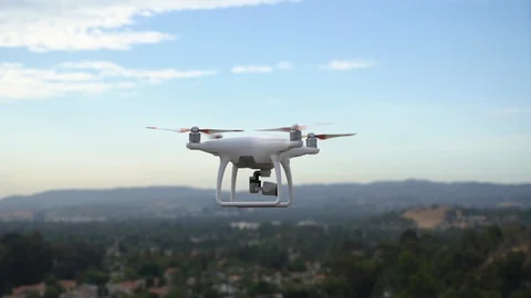 Drone close up slomo hovering over city Stock-Footage 92230463