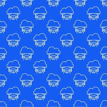 Drone in Cloud vector Quadcopter in Sky concept blue outline seamless pattern 스톡 일러스트